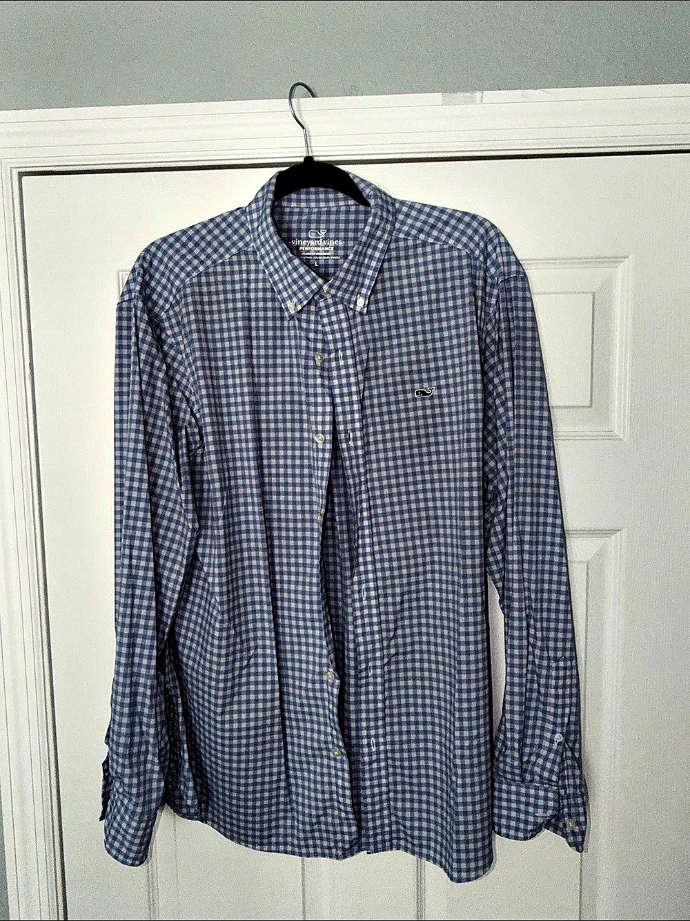 Vineyard Vines Classic Fit Performance Shirt Gingham Shirt in Blue & White